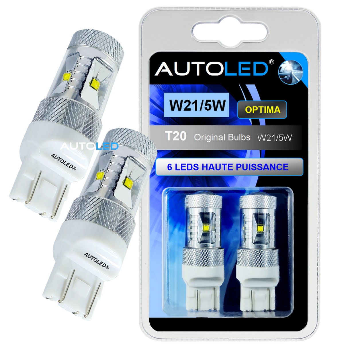 Ampoule LED W21/5W / 6 LEDS HAUTE PUISSANCE BLANC / LED T20 - AUTOLED ®