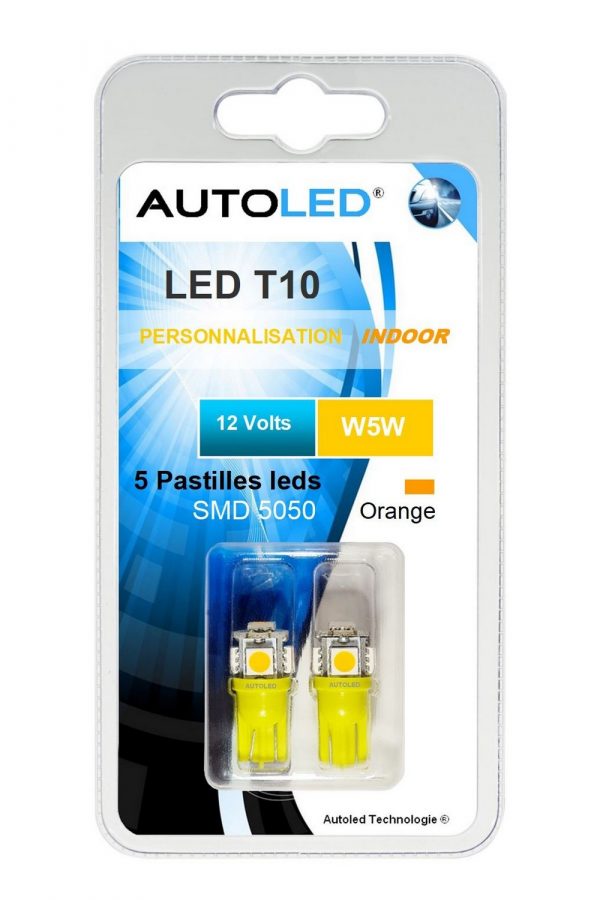 ampoule-leds-t10-w5w-5-pastilles-leds-orange-eclairage-interieur-habitacle-personnalisation-repetiteur latéral de clignotant-autoled-ref-0020-2