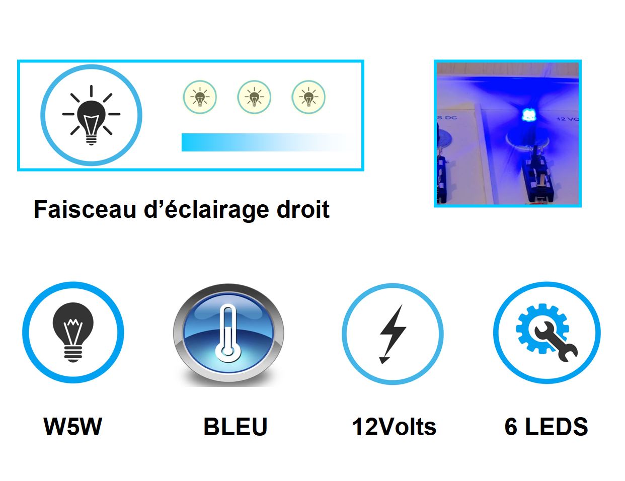 LED T10 Bleu (W5W) ampoule LED interieur voiture Bleu / 6 LEDS