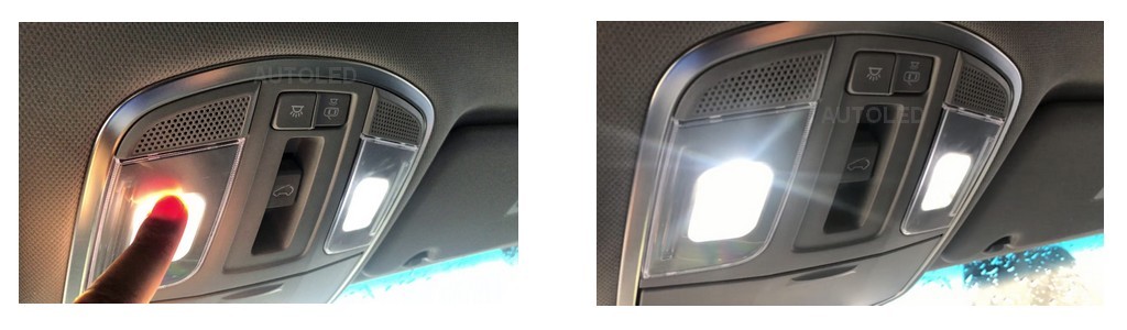 Différence d'éclairage entre ampoule w5w led blanc et l'ampoule d'origine sur un plafonnier