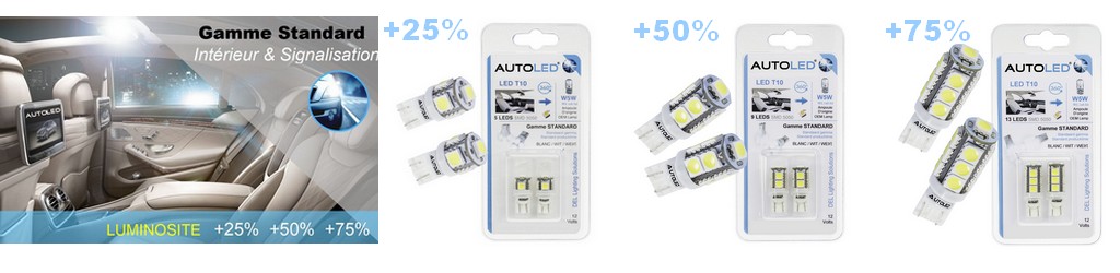 achetez les ampoule led t10 360° autoled / puissances disponibles / +25% +50% +75% de lumière