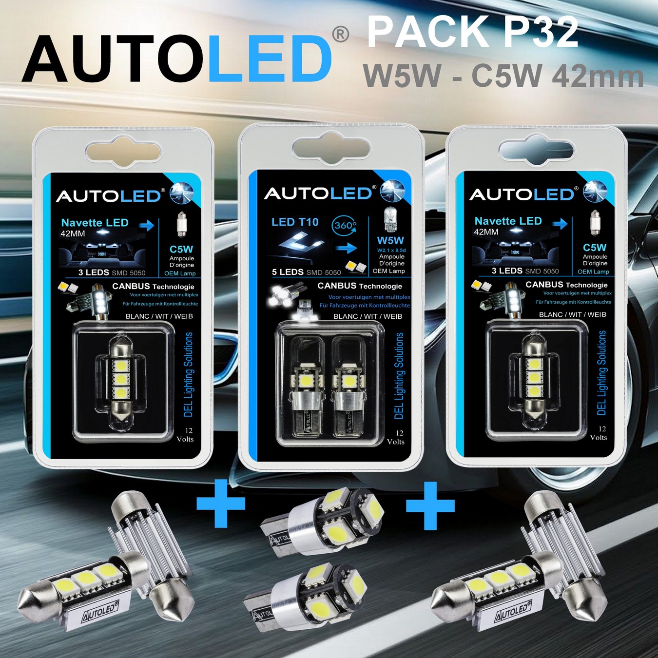 Pack-4-ampoules-led-canbus-blanc-habitacle-plafonnier-feux-de position-coffre-w5w-t10-5leds-smd-5050-canbus-navette-42mm-c5w-c10w-3leds-blanc-eclairage-led-autoled-pack-p32.2
