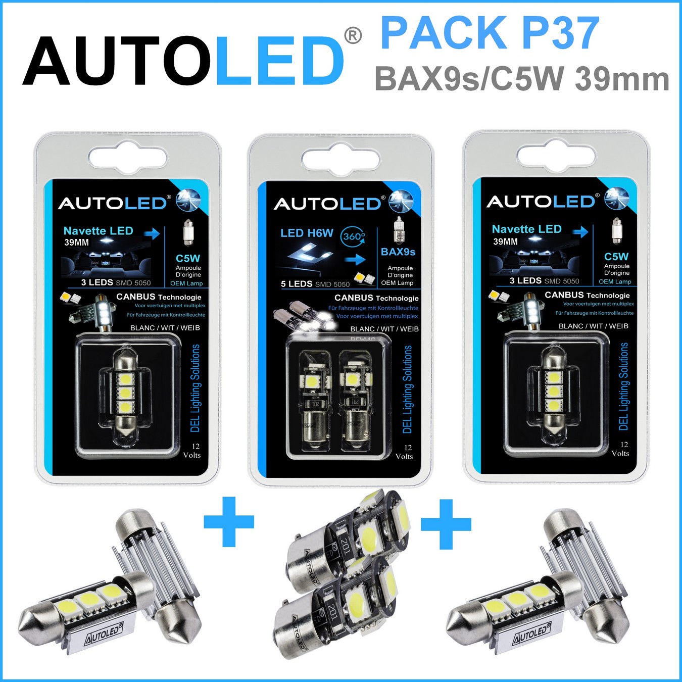 Pack-4-ampoules-led-canbus-blanc-habitacle-plaque-plafonnier-feux-de position-coffre-bax9s-h6w-canbus-5leds-smd-5050-canbus-navette-c5w-c10w-39mm-3leds-blanc-eclairage-led-autoled-pack-p37.1