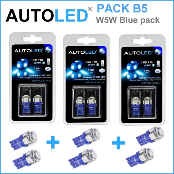 Pack-6-ampoules-led-bleu-habitacle-plafonnier-boite -a gants-coffre-t10-5leds-smd-5050-w5w-personnalisation-eclairage-led-autoled-pack-b5.1