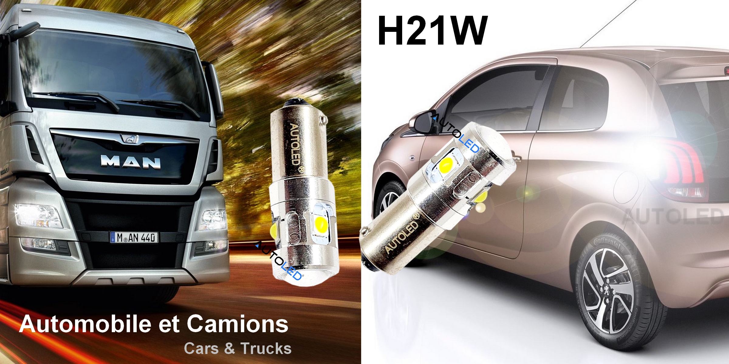 AMPOULE H21W LED 21V 12V AUTOMOBILE ET CAMION-autoled-0297.11