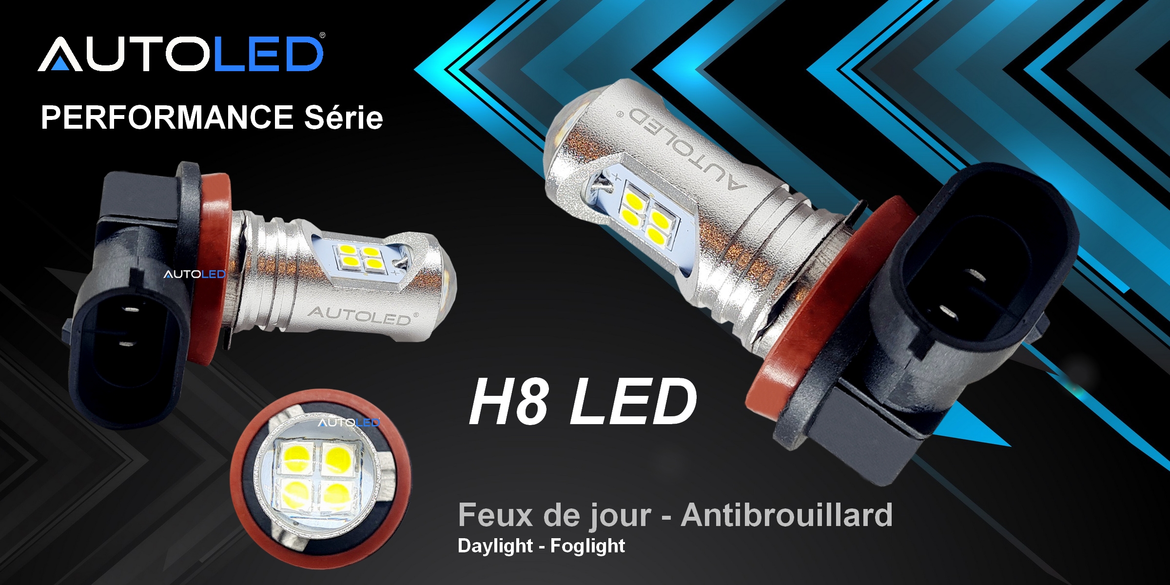 Ampoules LED H11 12v 24v 55W 6000K avec radiateur à ailettes