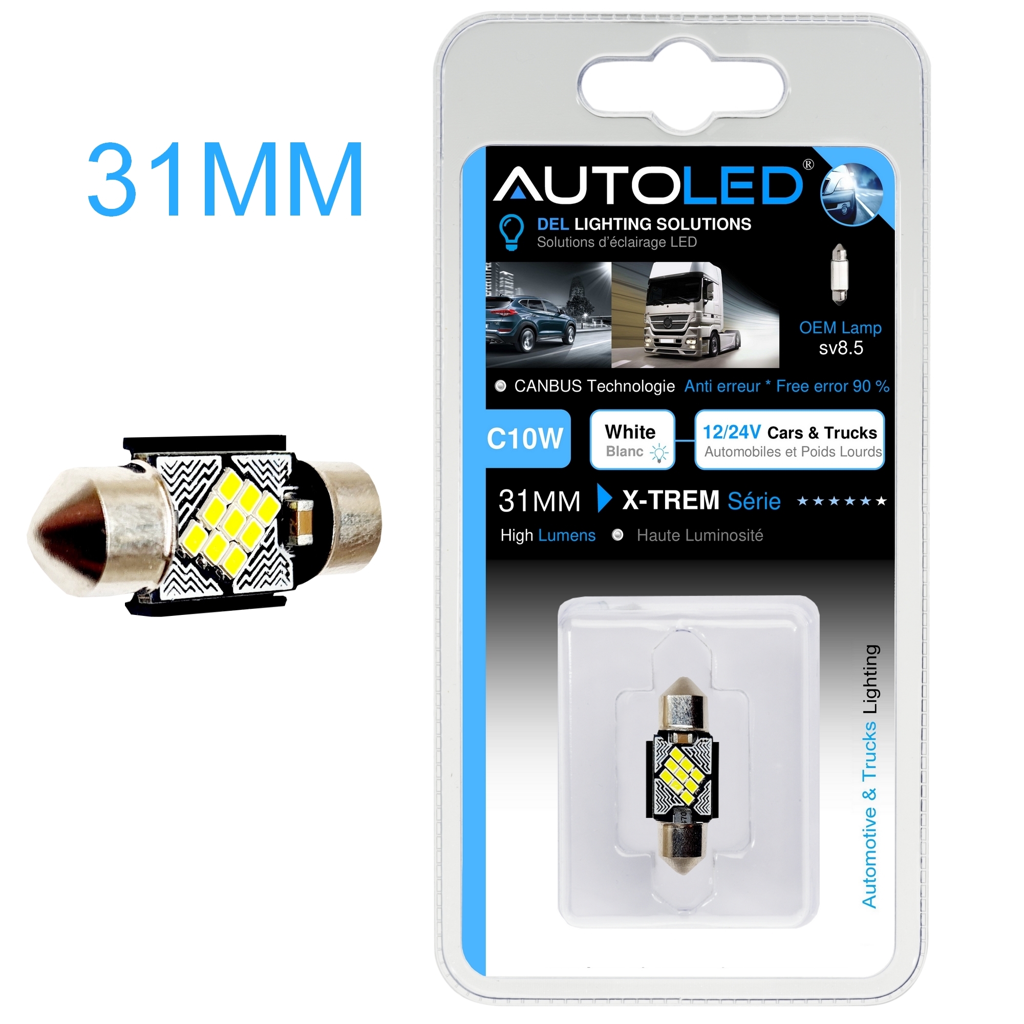 Ampoule C10W 31mm LED Canbus anti erreur éclairage intérieur LED plaque immatriculation-autoled-0283-1
