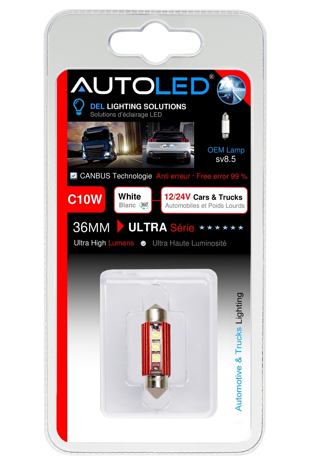Ampoule LED C10W 36mm 24V Canbus anti erreur éclairage intérieur LED plaque immatriculation-autoled-0291.6