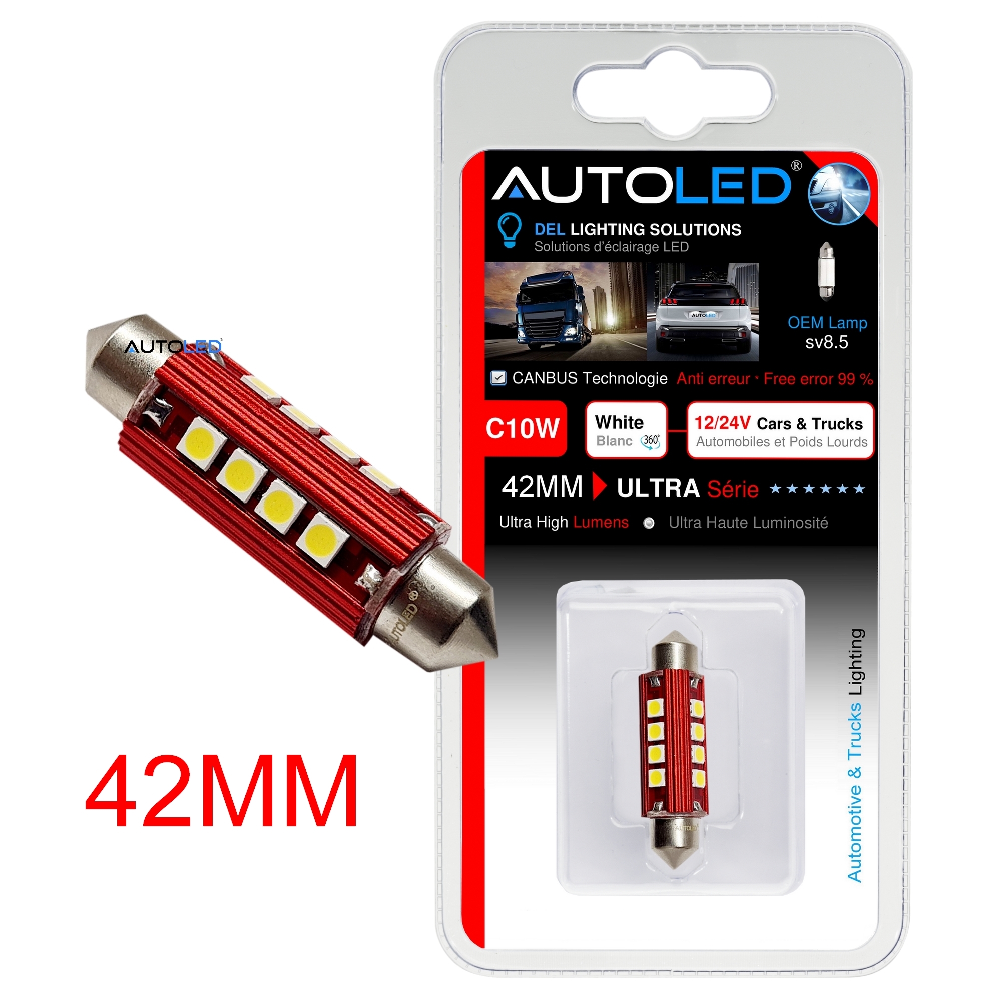Ampoule LED C10W 42mm 24V Canbus anti erreur éclairage intérieur LED plaque immatriculation-autoled-0293.1