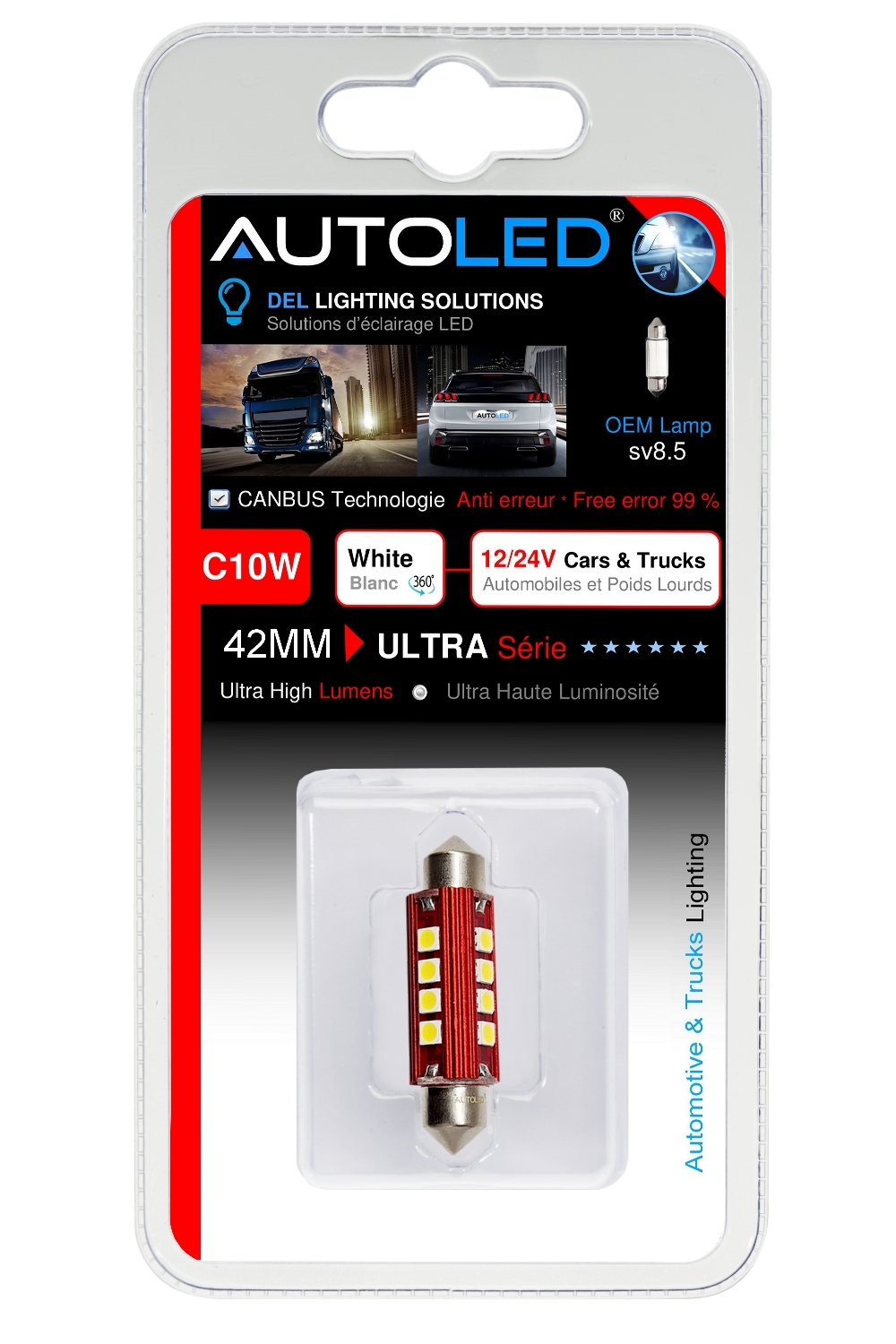 Ampoule LED C10W 42mm 24V Canbus anti erreur éclairage intérieur LED plaque immatriculation-autoled-0293.6