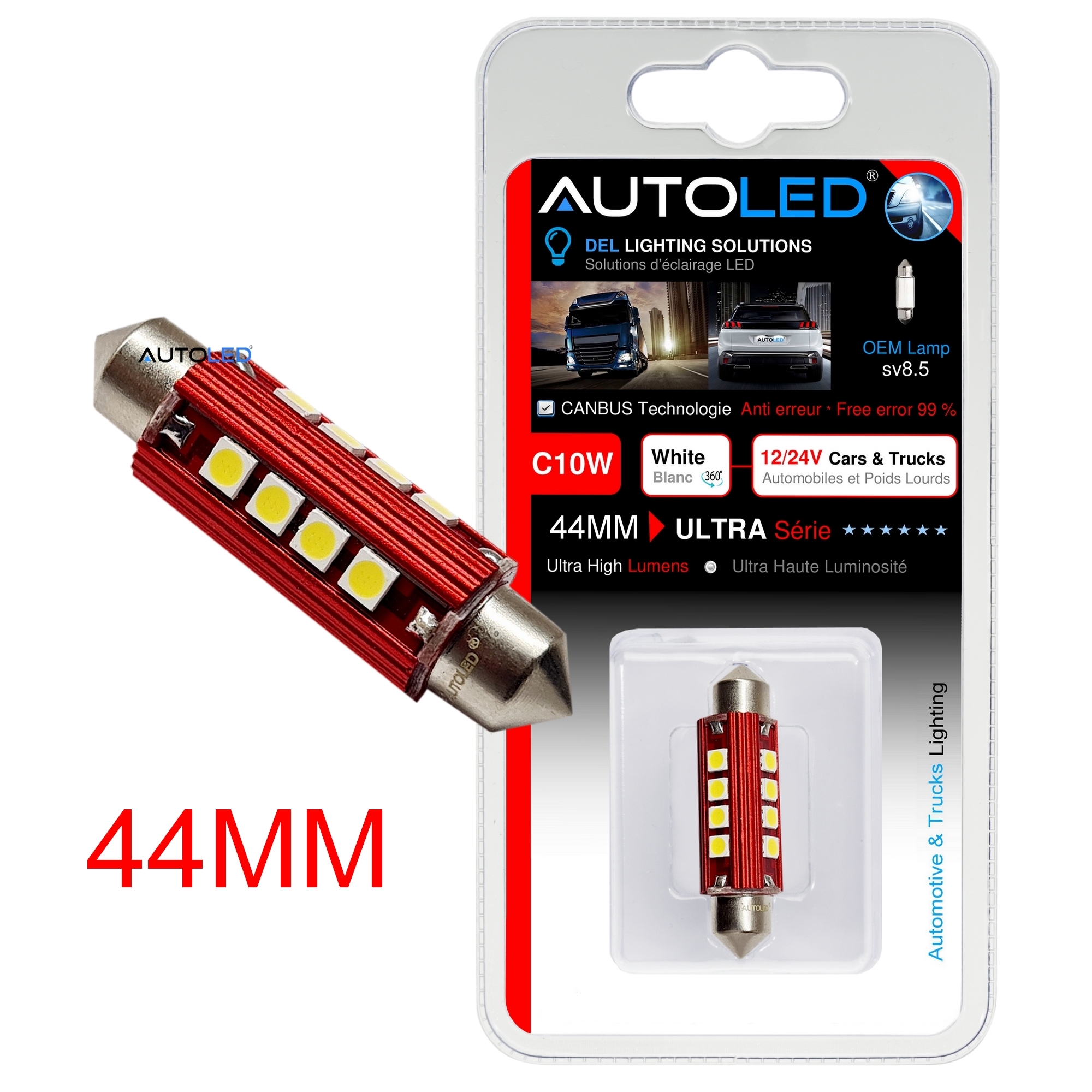 Ampoule LED C10W 44mm 24V Canbus anti erreur éclairage intérieur LED plaque immatriculation-autoled-0294.1