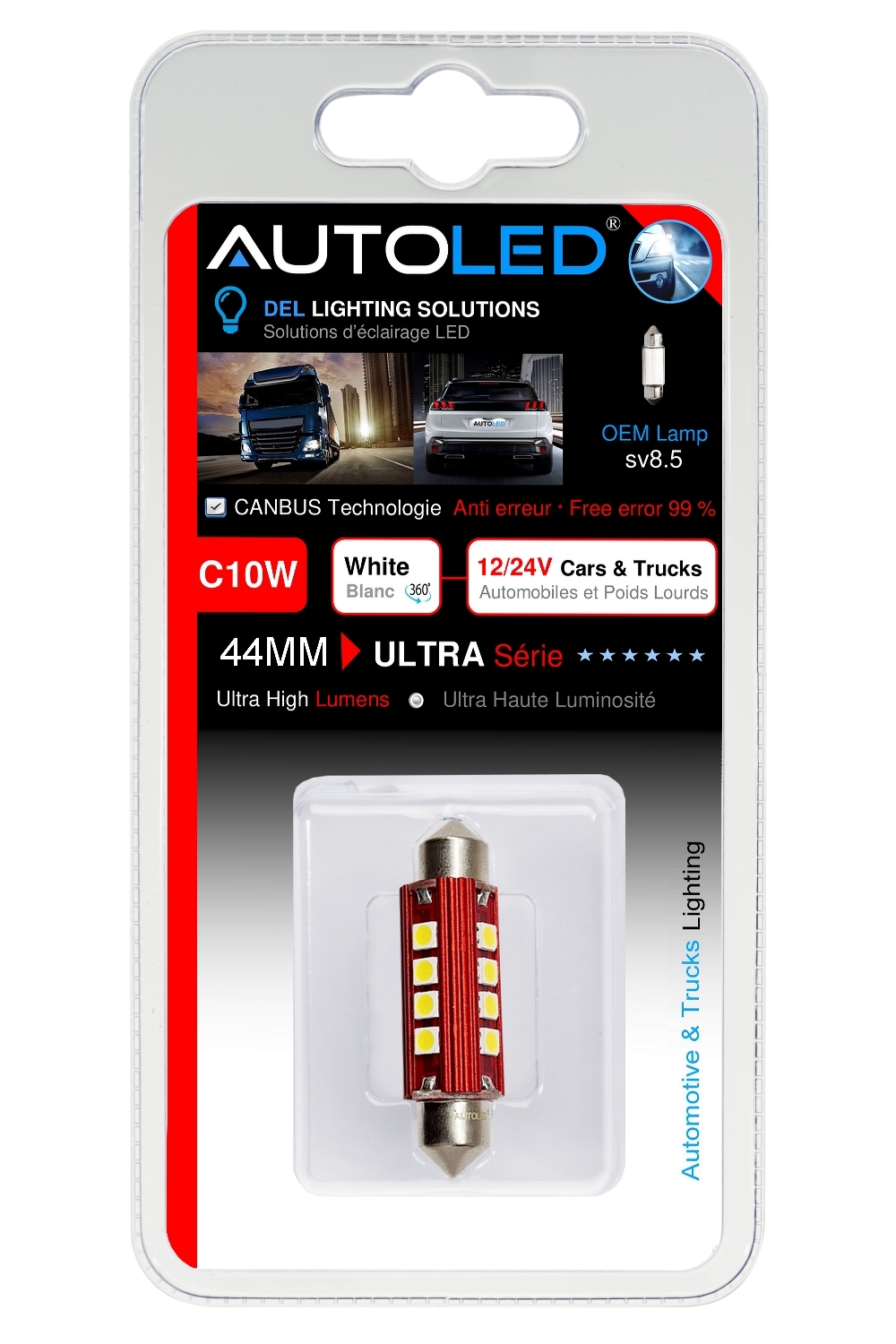 Ampoule LED C10W 44mm 24V Canbus anti erreur éclairage intérieur LED plaque immatriculation-autoled-0294.5