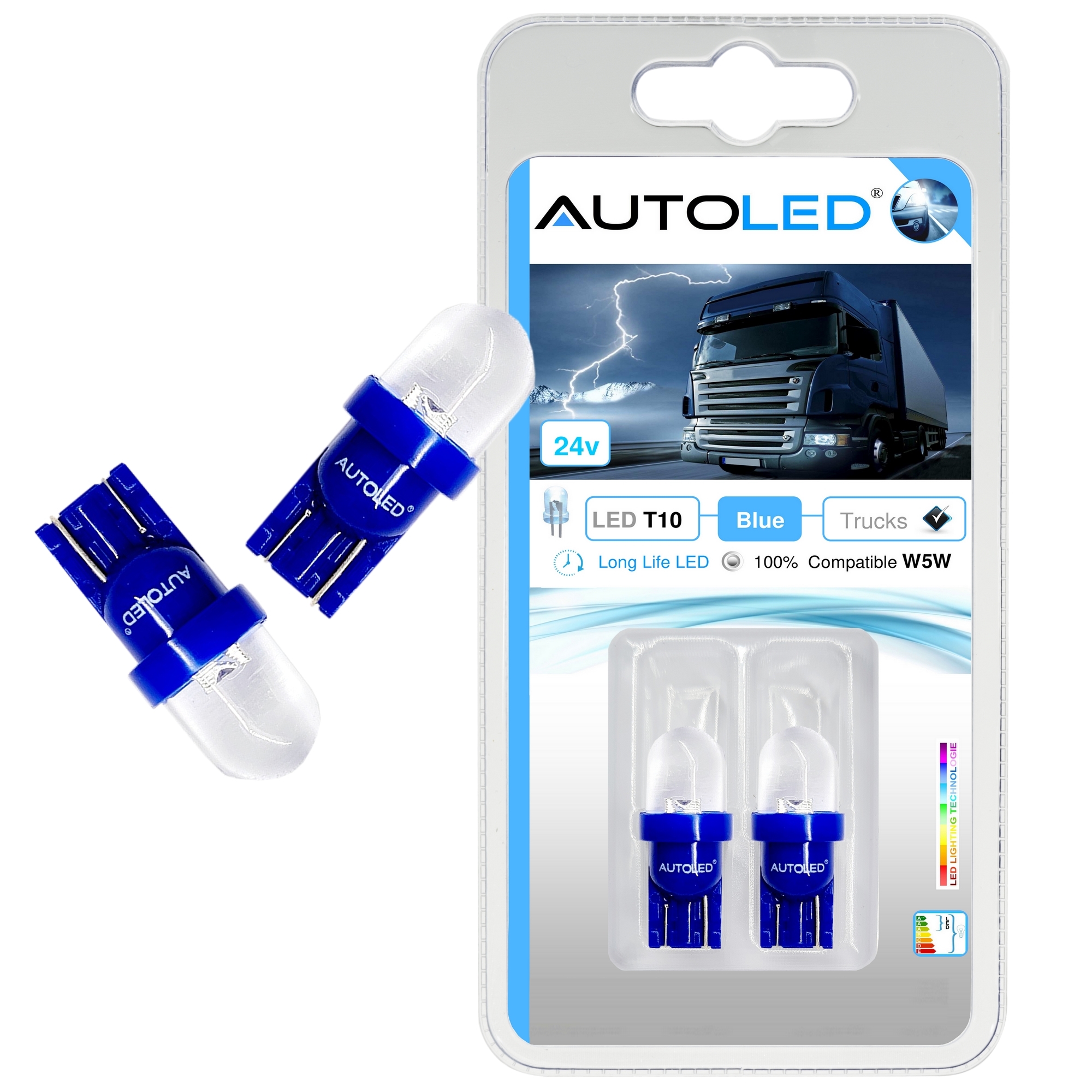 Ampoule LED T10 24V Bleu, Éclairage Intérieur, Camion