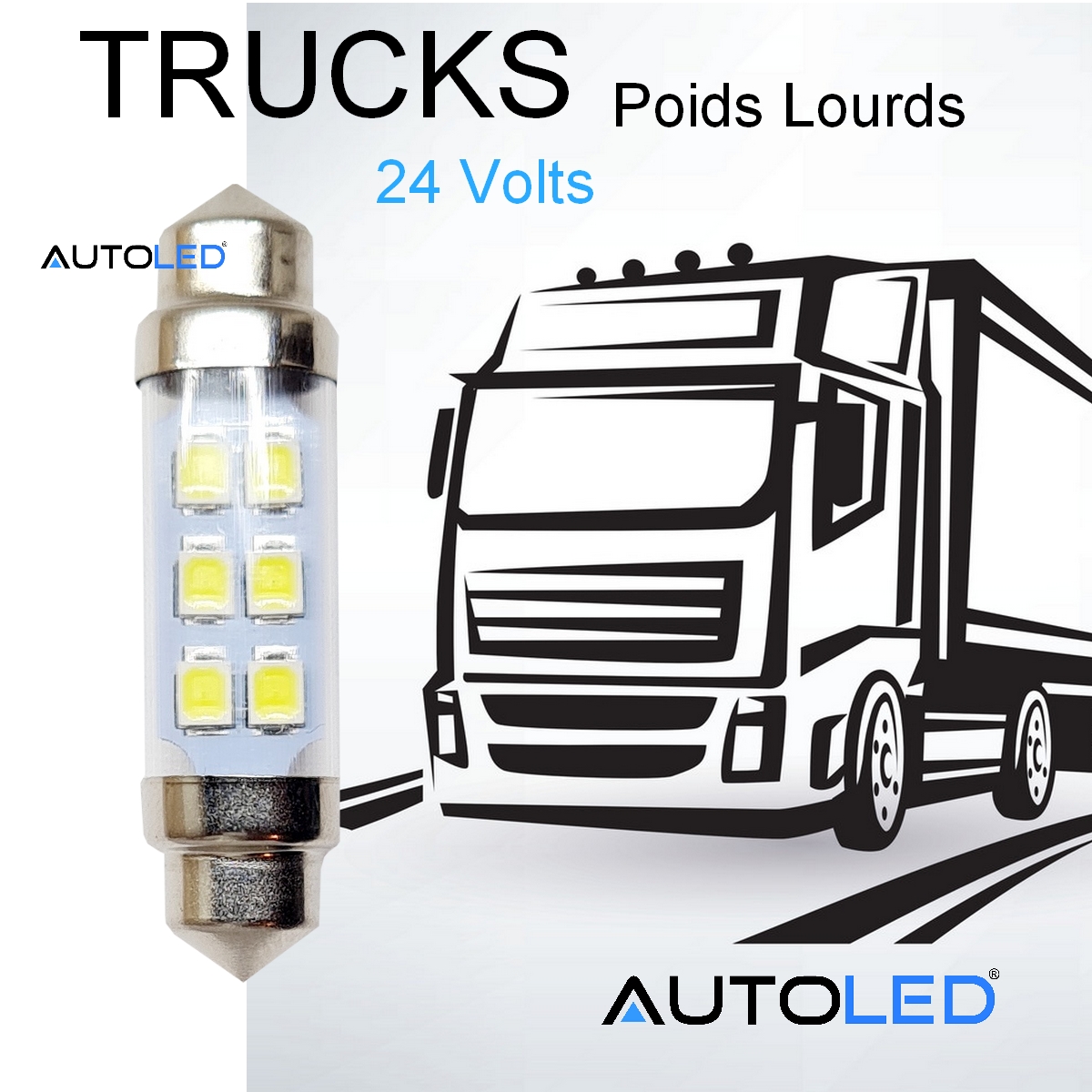 ampoule navette c5w 24v 36mm led camion poids lourds - autoled-0320.7