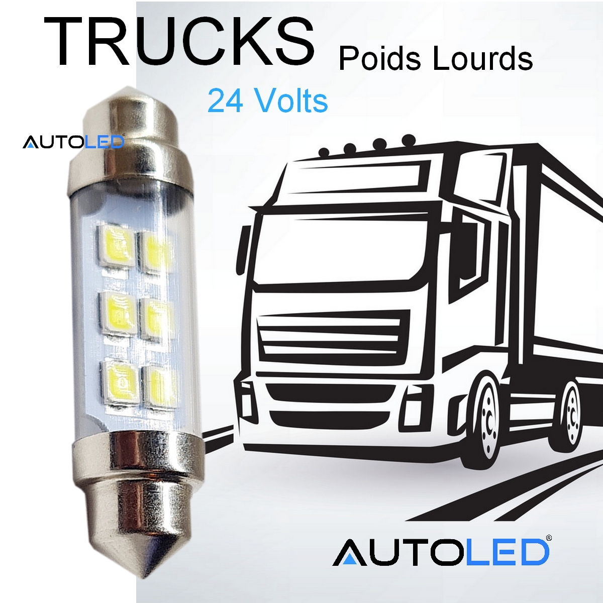 ampoule navette c5w 24v 41mm led camion poids lourds - autoled-0322.2