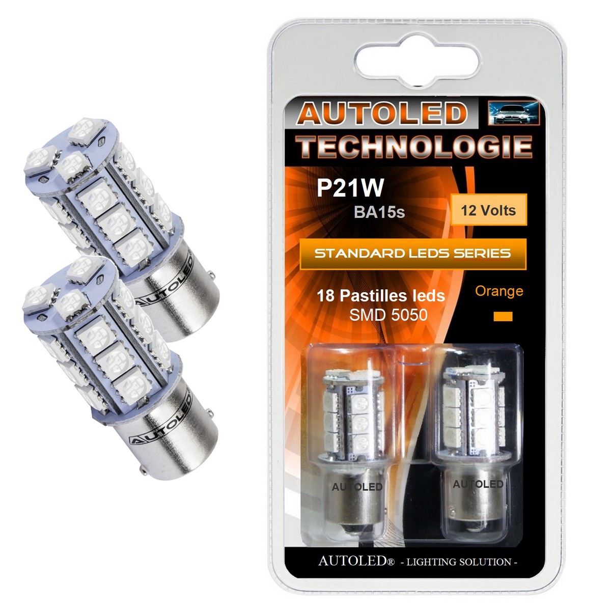 ampoule BA15s LED 12v orange pour clignotant- gamme standard- autoled .